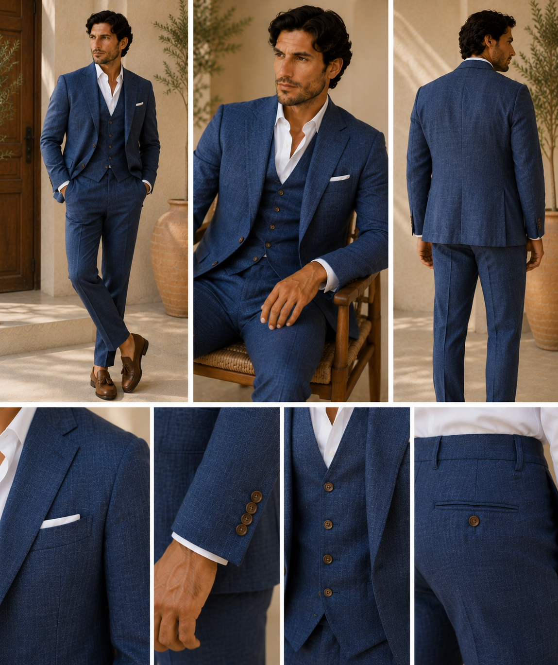 Men's Classic Three-Piece Linen Blend Suit 4